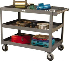 Strong Hold - 2,000 Lb Capacity, 32" Wide x 48" Long x 40" High Service Cart - 3 Shelf, Steel, Swivel Casters - Benchmark Tooling