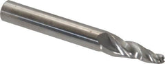 Accupro - 7° Taper Angle per Side, 1/8" Small End Diam, 1/2" LOC, Solid Carbide 3 Flute Tapered Ball End Mill - 3" OAL, 1/4" Shank Diam - Benchmark Tooling