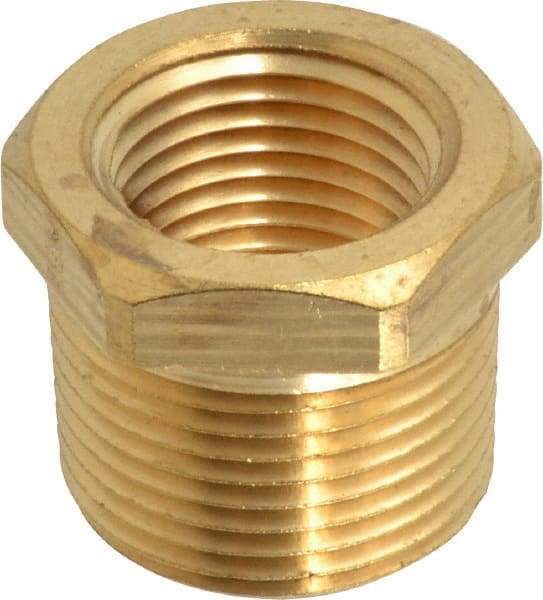 Parker - 3/4 Male Thread x 1/2 Female Thread, Brass Industrial Pipe Hex Bushing - MNPTF x FNPTF, 1,000 psi - Benchmark Tooling