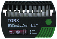 10 Piece - Torx® T7; T8; T9; T10; T15; T20; T25; T27; T30; T40 - Quick Release Holder - Insert Bit Set in XSelector Storage Box - Benchmark Tooling