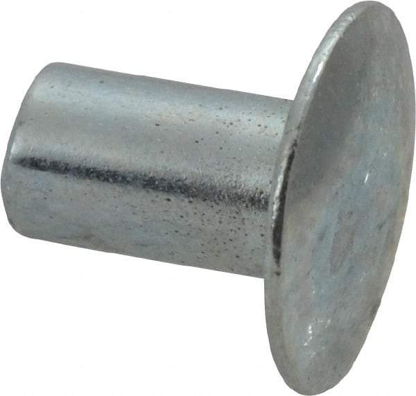 RivetKing - 0.1 to 0.17" Hole Diam, Round Head, Zinc Plated Steel, Semi Tubular Rivet - 5/16 Head Diam, 1/4" Length Under Head, 9/64 Body Diam - Benchmark Tooling