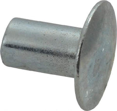 RivetKing - 0.1 to 0.17" Hole Diam, Round Head, Zinc Plated Steel, Semi Tubular Rivet - 5/16 Head Diam, 1/4" Length Under Head, 9/64 Body Diam - Benchmark Tooling