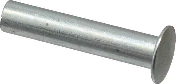 RivetKing - 0.176 to 0.184" Hole Diam, Round Head, Zinc Plated Steel, Semi Tubular Rivet - 7/16 Head Diam, 1-1/4" Length Under Head, 1/4 Body Diam - Benchmark Tooling