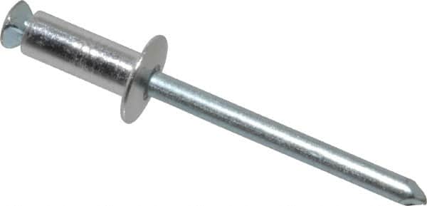 RivetKing - Dome Head Aluminum Peel Blind Rivet - Steel Mandrel, 0.188" to 0.354" Grip, 3/8" Head Diam, 0.196" Max Hole Diam, 0.551 to 0.590" Length Under Head, 3/16" Body Diam - Benchmark Tooling
