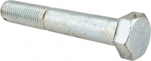 Made in USA - 1-8 UNC, 6-1/2" Length Under Head Hex Head Cap Screw - Partially Threaded, Grade 5 Steel, Zinc-Plated Finish, 1-1/2" Hex - Benchmark Tooling