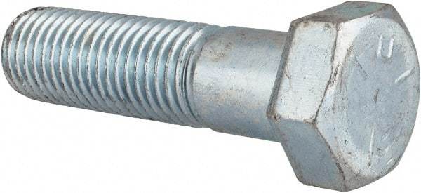 Made in USA - 1-8 UNC, 3-3/4" Length Under Head Hex Head Cap Screw - Partially Threaded, Grade 5 Steel, Zinc-Plated Finish, 1-1/2" Hex - Benchmark Tooling