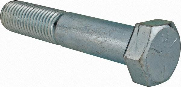 Made in USA - 1-1/8 - 7 UNC, 6" Length Under Head Hex Head Cap Screw - Partially Threaded, Grade 5 Steel, Zinc-Plated Finish, 1-11/16" Hex - Benchmark Tooling