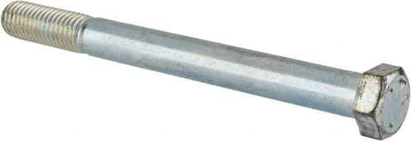 Made in USA - 9/16-12 UNC, 6" Length Under Head Hex Head Cap Screw - Partially Threaded, Grade 5 Steel, Zinc-Plated Finish, 13/16" Hex - Benchmark Tooling