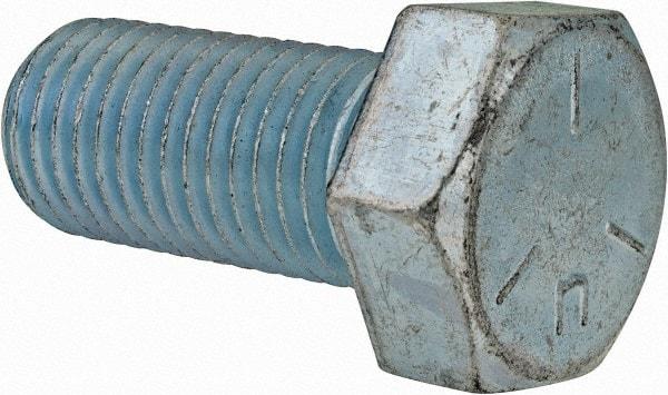 Made in USA - 1-8 UNC, 2-1/4" Length Under Head Hex Head Cap Screw - Fully Threaded, Grade 5 Steel, Zinc-Plated Finish, 1-1/2" Hex - Benchmark Tooling