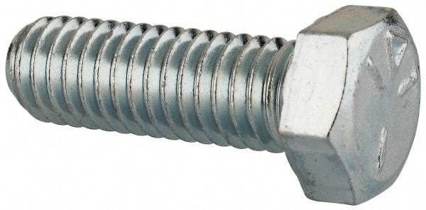 Made in North America - 3/8-16 UNC, 1-1/8" Length Under Head Hex Head Cap Screw - Partially Threaded, Grade 5 Steel, Zinc-Plated Finish, 9/16" Hex - Benchmark Tooling