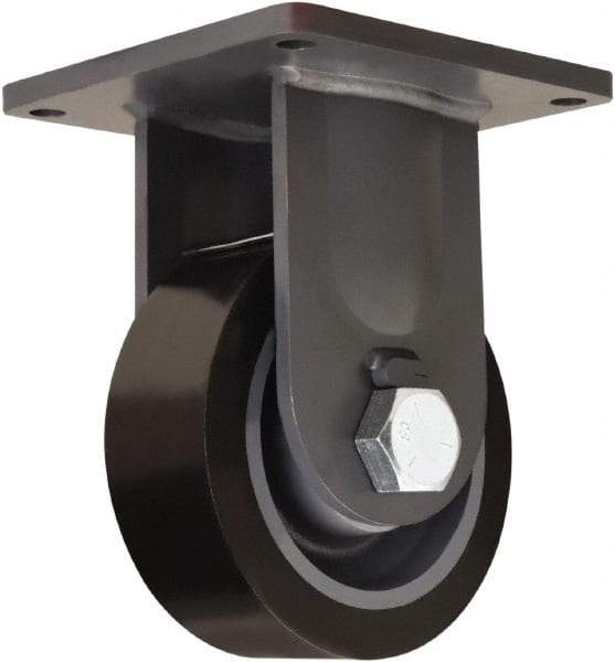 Hamilton - 8" Diam x 3" Wide x 11" OAH Top Plate Mount Rigid Caster - Polyurethane Mold on Forged Steel, 4,500 Lb Capacity, Tapered Roller Bearing, 8-1/2 x 8-1/2" Plate - Benchmark Tooling