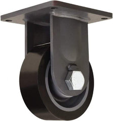 Hamilton - 8" Diam x 3" Wide x 11" OAH Top Plate Mount Rigid Caster - Polyurethane Mold on Forged Steel, 4,500 Lb Capacity, Tapered Roller Bearing, 8-1/2 x 8-1/2" Plate - Benchmark Tooling
