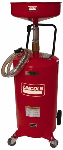 Lincoln - 18 Gal Pressurized Evacuation Drain Container with Casters - Red with 14" Bowl, 40" Long Hose - Benchmark Tooling