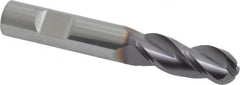 Niagara Cutter - 3/8" Diam, 1" LOC, 3 Flute Solid Carbide Ball End Mill - TiAlN Finish, Single End, 2-1/2" OAL, 3/8" Shank Diam, Spiral Flute - Benchmark Tooling