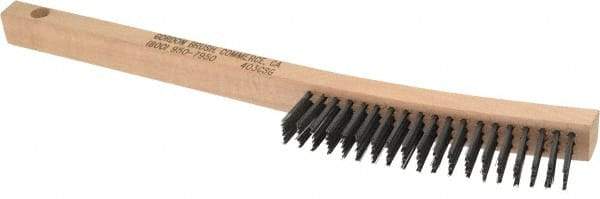 Gordon Brush - 3 Rows x 19 Columns Steel Scratch Brush - 13-3/4" OAL, 1-1/8" Trim Length, Wood Curved Handle - Benchmark Tooling