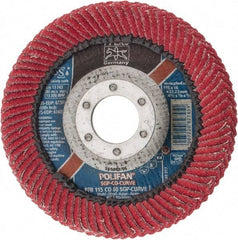 PFERD - 60 Grit, 4-1/2" Disc Diam, 7/8" Center Hole, Type 27 Ceramic Flap Disc - 13,300 Max RPM, Fiberglass Backing, Arbor Attaching System, Coated - Benchmark Tooling