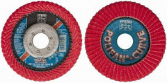 PFERD - 60 Grit, 4-1/2" Disc Diam, 7/8" Center Hole, Type 27 Ceramic Flap Disc - 13,300 Max RPM, Fiberglass Backing, Arbor Attaching System, Coated - Benchmark Tooling