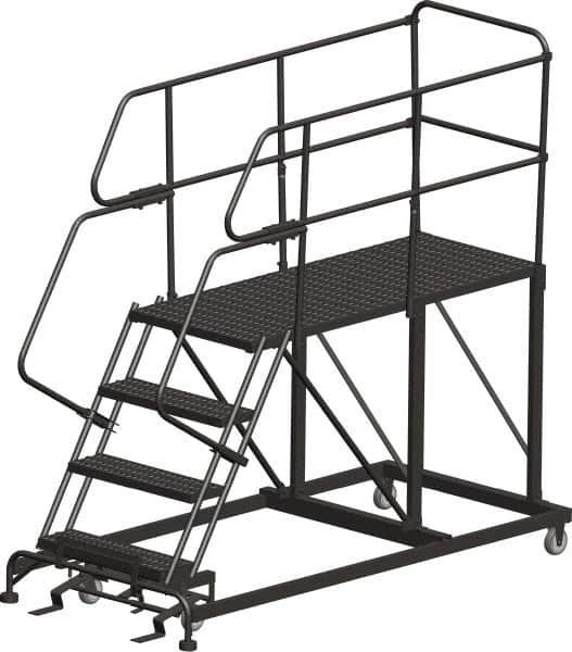 Ballymore - 68" 3 Step Single Entry Work Platform - Rolling Work Platform, 800 Lb Capacity, 30" Platform Height, 33" Base Width x 72" Base Depth, Heavy-Duty Serrated Grating - Benchmark Tooling