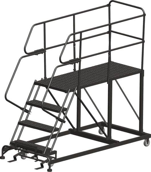 Ballymore - 98" 6 Step Single Entry Work Platform - Rolling Work Platform, 800 Lb Capacity, 60" Platform Height, 33" Base Width x 78" Base Depth, Heavy-Duty Serrated Grating - Benchmark Tooling
