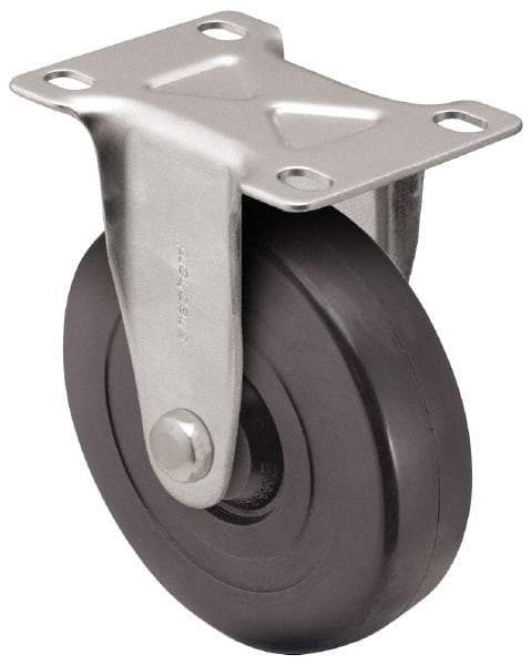 Shepherd - 5" Diam x 1-1/4" Wide x 6-1/4" OAH Top Plate Mount Rigid Caster - Hard Rubber, 280 Lb Capacity, Nylon Bearing, 2-5/8 x 3-3/4" Plate - Benchmark Tooling