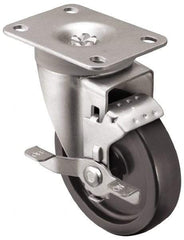 Shepherd - 3" Diam x 1-1/4" Wide x 4-1/4" OAH Top Plate Mount Swivel Caster with Brake - Polyolefin, 250 Lb Capacity, Plain Bearing, 2-5/8 x 3-3/4" Plate - Benchmark Tooling