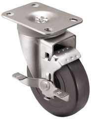 Shepherd - 3" Diam x 1-1/4" Wide x 4-1/4" OAH Top Plate Mount Swivel Caster with Brake - Soft Rubber, 150 Lb Capacity, Nylon Bearing, 2-5/8 x 3-3/4" Plate - Benchmark Tooling