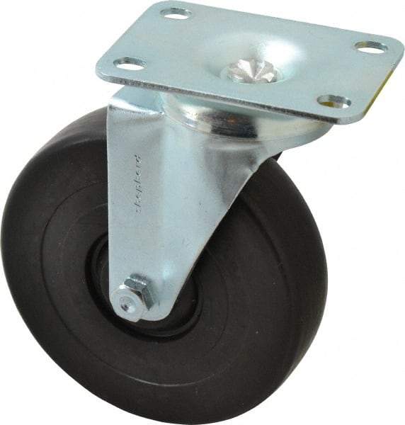 Shepherd - 5" Diam x 1-1/4" Wide x 6-1/4" OAH Top Plate Mount Swivel Caster - Polyolefin, 280 Lb Capacity, Nylon Bearing, 2-5/8 x 3-3/4" Plate - Benchmark Tooling