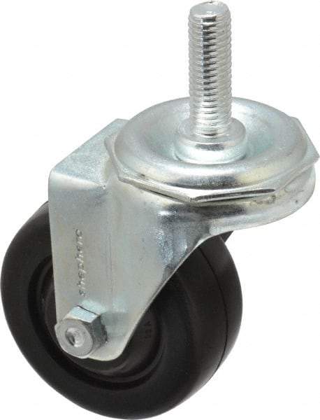 Shepherd - 3" Diam x 1-1/4" Wide x 4-1/8" OAH Stem Mount Swivel Caster - Hard Rubber, 150 Lb Capacity, Nylon Bearing, 1/2-13 x 1-1/2" Threaded Stem - Benchmark Tooling