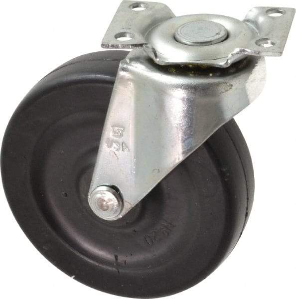 Shepherd - 3" Diam x 13/16" Wide x 3-1/2" OAH Top Plate Mount Swivel Caster - Soft Rubber, 110 Lb Capacity, Nylon Bearing, 1-3/16 x 2" Plate - Benchmark Tooling