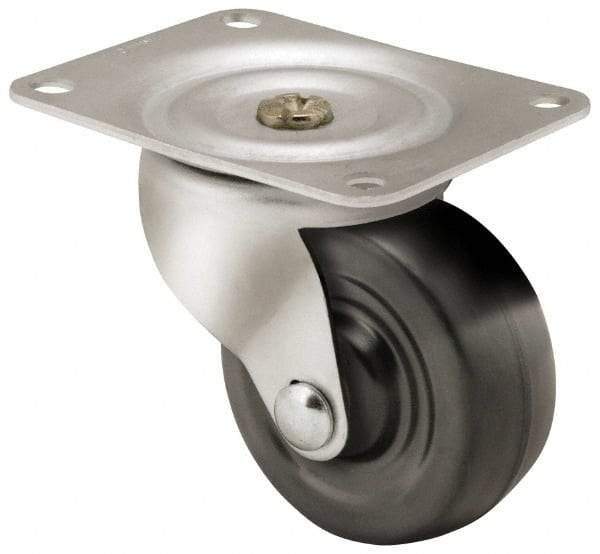Shepherd - 3" Diam x 1-1/4" Wide x 3-13/16" OAH Top Plate Mount Swivel Caster - Soft Rubber, 150 Lb Capacity, Nylon Bearing, 3-1/8 x 4-1/8" Plate - Benchmark Tooling