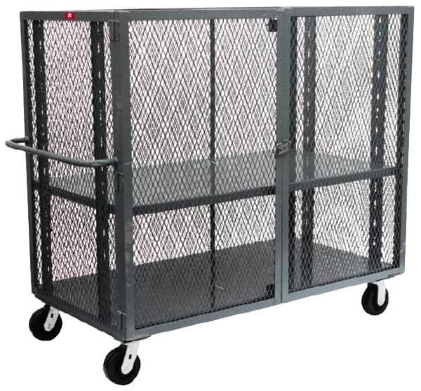Jamco - 3,000 Lb Capacity, 2 Shelf, Steel Mesh Security Truck - 48" Long x 24" Wide x 57" High, 6" Diam Wheels - Benchmark Tooling