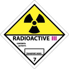 NMC - Accident Prevention Label - Legend: Radioactive III Contents: Activity: Transport Index, English, Black, Yellow, Pink & White, 4" Long x 4" High, Sign Muscle Finish - Benchmark Tooling