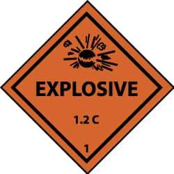 NMC - Accident Prevention Label - Legend: Explosive 1.2C, English, Black & Orange, 4" Long x 4" High, Sign Muscle Finish - Benchmark Tooling
