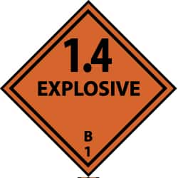 NMC - Accident Prevention Label - Legend: 1.4 Explosive B, English, Black & Orange, 4" Long x 4" High, Sign Muscle Finish - Benchmark Tooling
