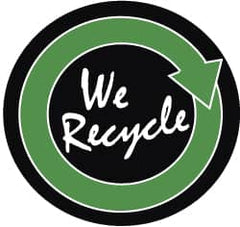 NMC - We Recycle, Hard Hat Label - White & Green on Black, 2" Thick, For Accident Prevention - Benchmark Tooling