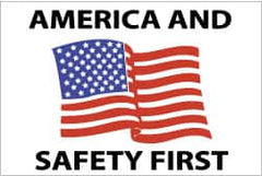 NMC - America and Safety First, Hard Hat Label - Blue & Black on White, Red, 2" Thick, For Accident Prevention - Benchmark Tooling