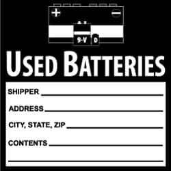 NMC - Hazardous Materials Label - Legend: Used Batteries, English, Black & White, 6" Long x 6" High, Sign Muscle Finish - Benchmark Tooling