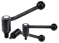 KIPP - 5/8-11, 1.3" Hub Diam, Steel Threaded Stud Adjustable Tension Lever with 0° Handle - 2.36" Stud Length, 5.3" OAL, 1.85" High - Benchmark Tooling
