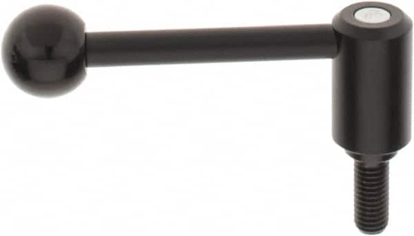 KIPP - 1/2-13, 1.1" Hub Diam, Steel Threaded Stud Adjustable Tension Lever with 0° Handle - 1.18" Stud Length, 4.37" OAL, 1.65" High - Benchmark Tooling