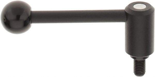KIPP - M12 x 1.75, 1.1" Hub Diam, Steel Threaded Stud Adjustable Tension Lever with 0° Handle - 0.78" Stud Length, 4.37" OAL, 1.65" High - Benchmark Tooling