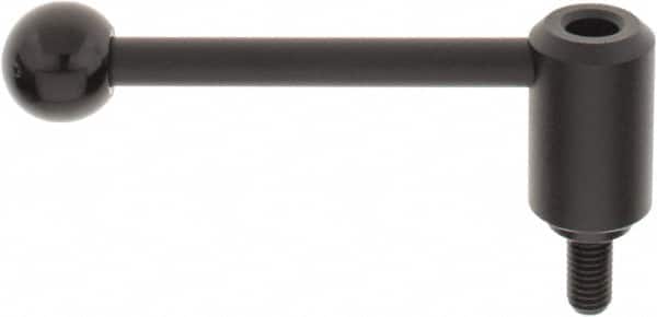 KIPP - 1/2-13, 1.3" Hub Diam, Steel Threaded Stud Adjustable Tension Lever with 0° Handle - 0.98" Stud Length, 5.3" OAL, 1.85" High - Benchmark Tooling