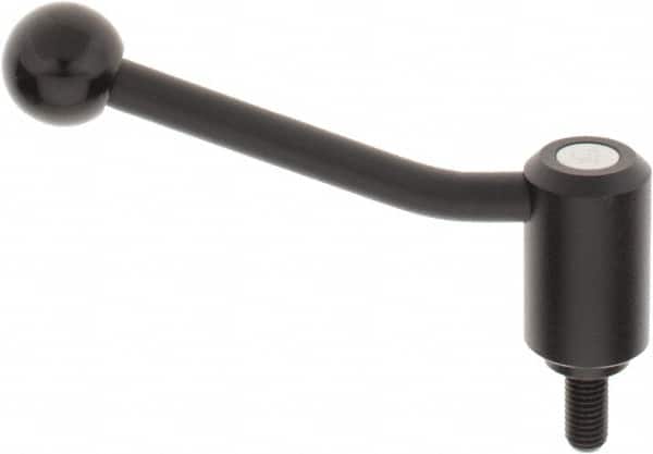 KIPP - M12 x 1.75, 1.3" Hub Diam, Steel Threaded Stud Adjustable Tension Lever with 20° Handle - 0.98" Stud Length, 5.06" OAL, 3.19" High - Benchmark Tooling