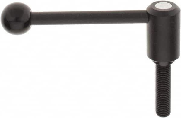 KIPP - M16 x 2.0, 1.3" Hub Diam, Steel Threaded Stud Adjustable Tension Lever with 0° Handle - 2.36" Stud Length, 5.3" OAL, 1.85" High - Benchmark Tooling