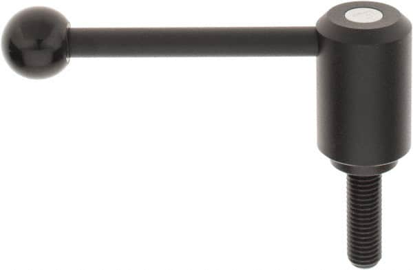 KIPP - 5/8-11, 1.61" Hub Diam, Steel Threaded Stud Adjustable Tension Lever with 0° Handle - 1.97" Stud Length, 5.3" OAL, 2.22" High - Benchmark Tooling