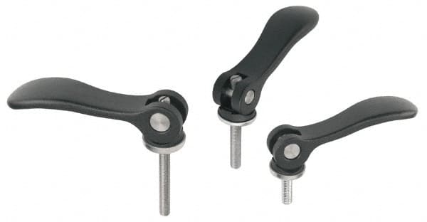 KIPP - 1/4-20, 0.59" Hub Diam, Black Powder Coat Aluminum (Stainless Steel Inserts) Adjustable Clamping Handle - 1.96" Stud Length - Benchmark Tooling