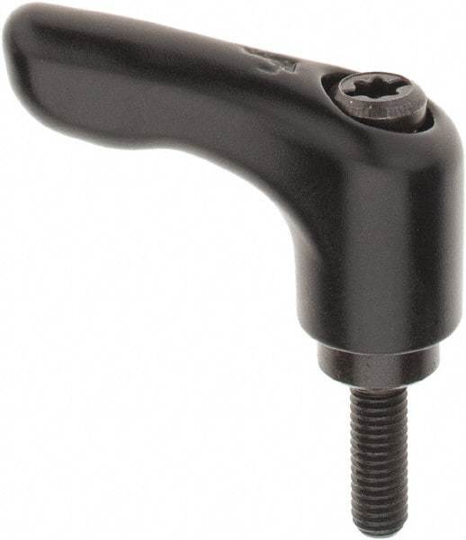 KIPP - #10-32, 0.55" Hub Diam, Zinc Die Cast (Steel Components) Threaded Stud Adjustable Clamping Handle - 0.59" Stud Length, 1.85" OAL, 1.22" High - Benchmark Tooling