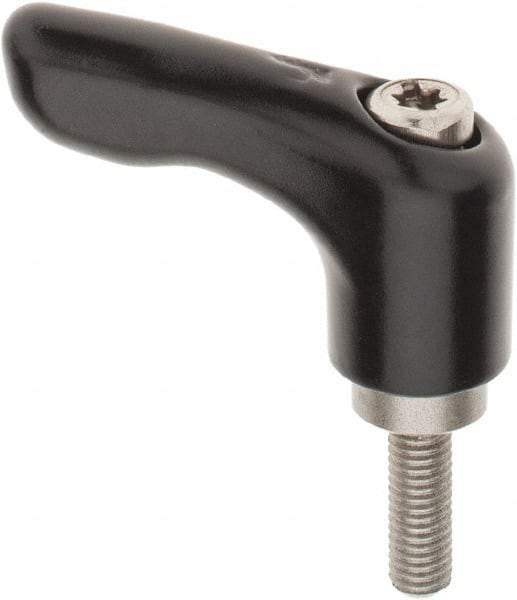 KIPP - #10-32, 0.55" Hub Diam, Zinc Die Cast (Stainless Steel Components) Stud Type Adjustable Clamping Handle - 0.59" Stud Length, 1.85" OAL, 1.22" High - Benchmark Tooling