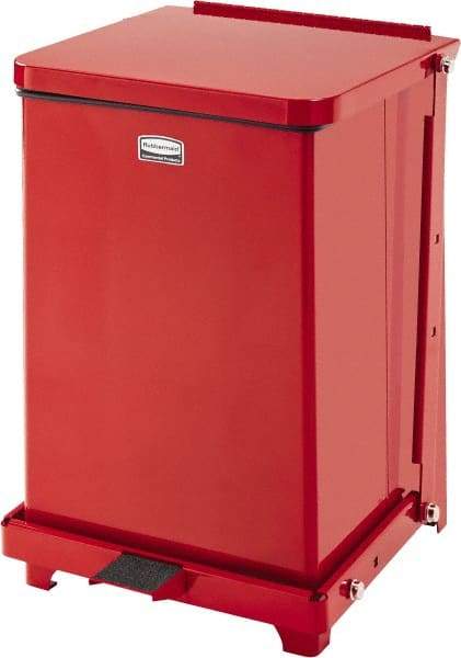 Rubbermaid - 7 Gal Square Unlabeled Trash Can - 17" High x 12" Long x 12" Wide, Red, Stainless Steel - Benchmark Tooling