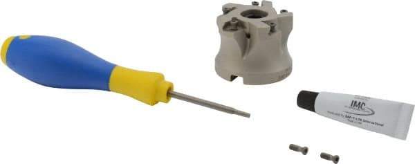 Iscar - 5 Inserts, 2" Cut Diam, 3/4" Arbor Diam, 0.118" Max Depth of Cut, Indexable Square-Shoulder Face Mill - 0/90° Lead Angle, 1.57" High, HTP LN.. 1006 Insert Compatibility, Through Coolant, Series TangPlunge - Benchmark Tooling