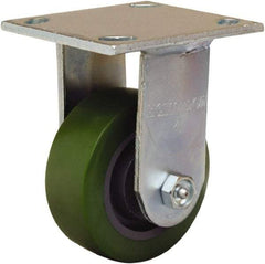 Hamilton - 4" Diam x 1-1/2" Wide x 5-5/8" OAH Top Plate Mount Rigid Caster - Polyurethane Mold onto Cast Iron Center, 550 Lb Capacity, Straight Roller Bearing, 4 x 4-1/2" Plate - Benchmark Tooling